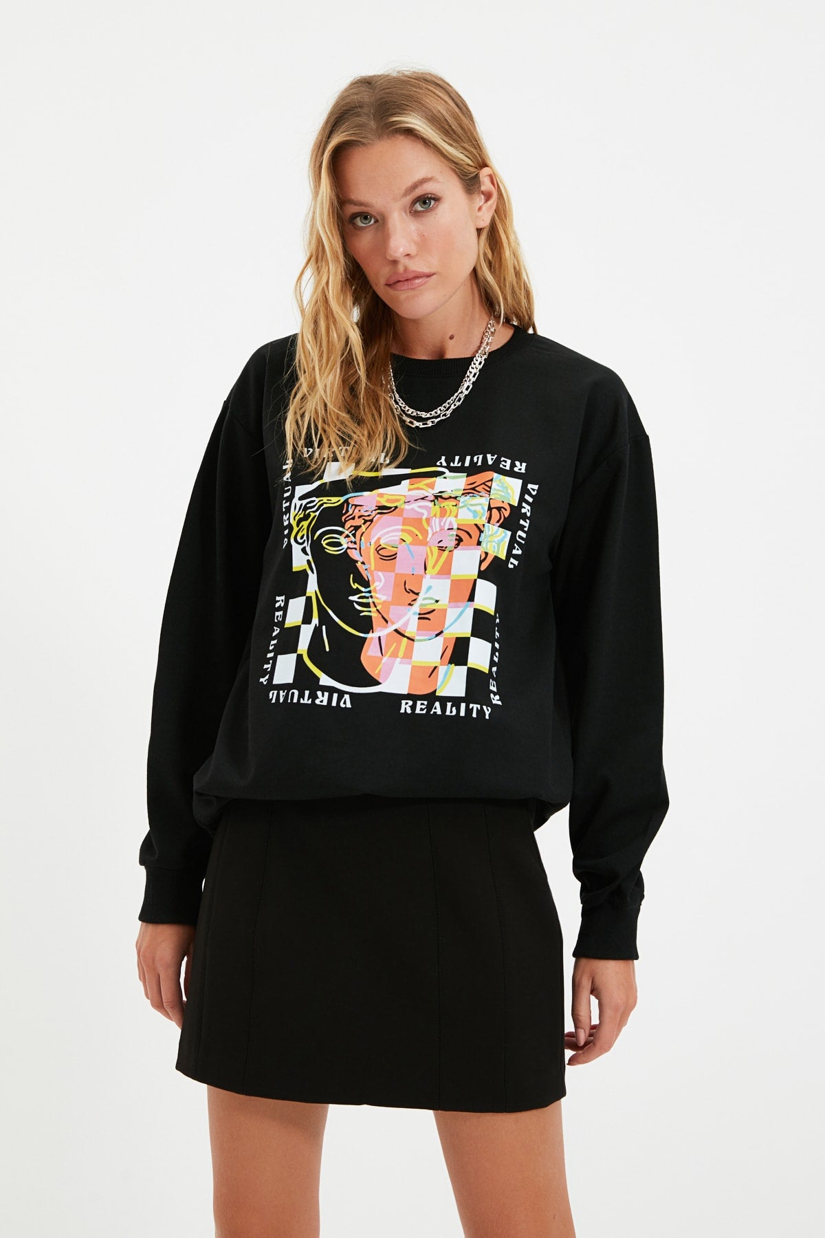 GirlKino Printed Oversize Knitted Sweatshirt TWOAW22SW0180