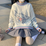 GirlKino Kawaii Sweater Japanese Cute Embroidery Autumn And Winter Loose Long-Sleeved Women's Sweater Fashion Y2k Knitted Pullover