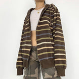 GirlKino Harajuku Sweatshirts Women Casual Baggy Jackets Coats Autumn Zip Up Striped Hoodies Wih Pockets Grunge Clothes Y2k