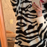 GirlKino Autumn Winter Top 2022 New Korean Zebra Print Loose Lazy Wind Pullover Warm Long Sleeve Bottomed Sweater