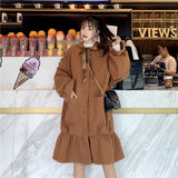 GirlKino College Style Japanese Cute Coat Medium Long Ox Horn Buckle Student JK Coat Camel Winter Coat 2022 Autumn Winter New