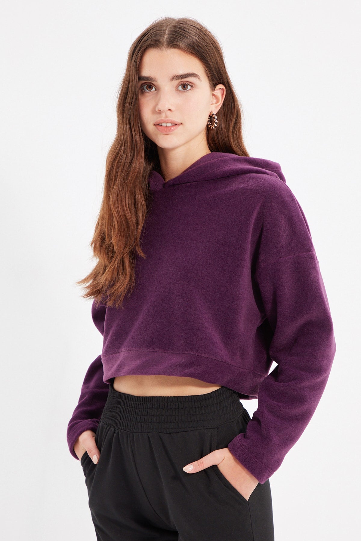 GirlKino Hooded Eyelash Crop Knitted Sweatshirt TWOAW22SW1193