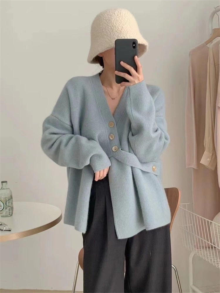 GirlKino Winter Women Sweater Knitted Cardigan Oversize Girls Sweater Woman Cashmere Pullover Tops Long Sleeve Maxi Vintage Y2k Thick