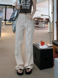 GirlKino  Autumn Retro Trousers Women Drawstring Pocket Cargo Pants Women Full Length Streetwear Fashion Vintage Pants Wide Leg