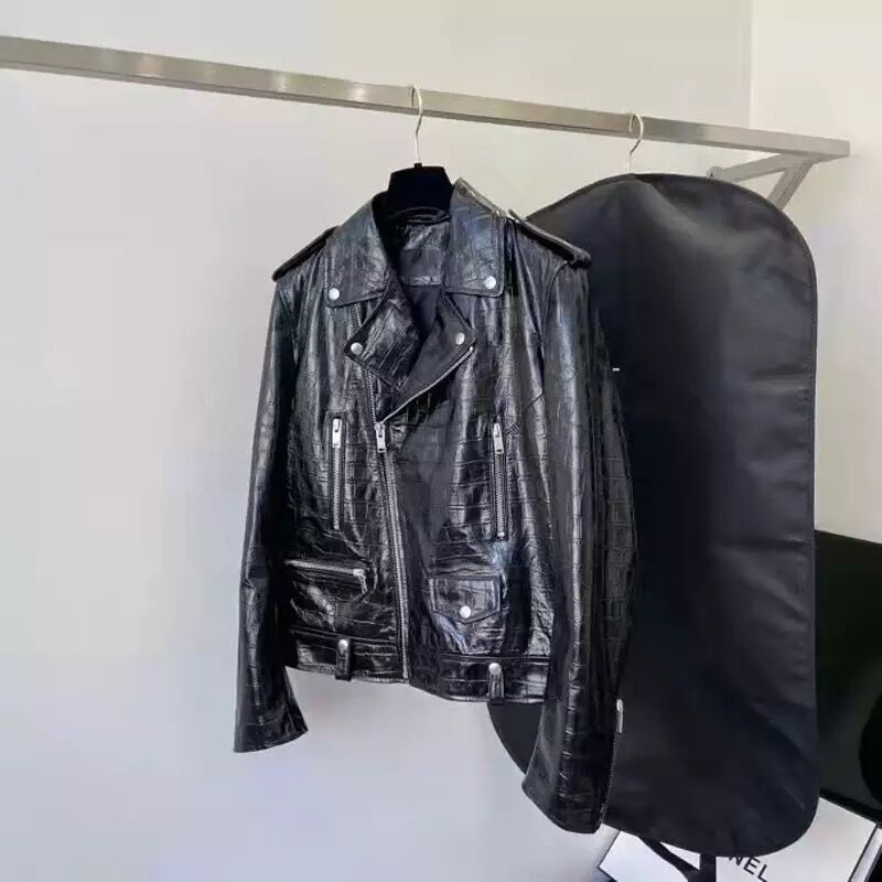 GirlKino Natural Leather Women Lambskin Leather Bomber Biker Jacket Long Sleeves 100% Sheepskin Leather Coat H71