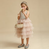 GirlKino Pricness Party Summer Dresses For Girls Kids Hollow Out Elegant Birthday Tutu Sling Dress Tulle Birthday Clothes Wedding Dress