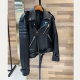 GirlKino Natural Leather Women Lambskin Leather Jacket Long Sleeves 100% Sheepskin Leather Coat H811