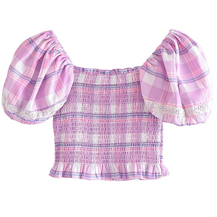 Girlkino Colorful Vintage Plaid Elastic Camis Pleated Short Design Slash Neck Simple Summer New Women Crop Top
