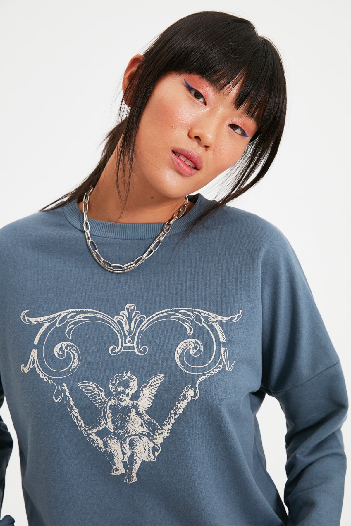 GirlKino Printed Oversize Knitted Sweatshirt TWOAW22SW0701
