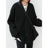 GirlKino Casual And Versatile Loose V-Neck Medium Length Cardigan Coat  Folding Top