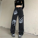 GirlKino Autumn New Streetwear Retro Hip-Hop Letter Embroidery Jeans Loose Straight-Leg Pants Wide-Leg Pants For Men And Women Couples