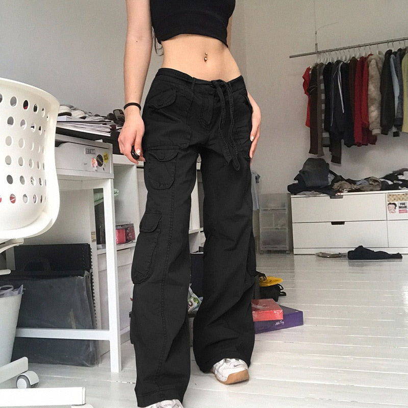GirlKino Dark Retro Gothic Women's Pants Contrast Color Striped Mesh Splicing Woven Pants 2022 Fashion Streetwear Workwear Wide Leg Pants