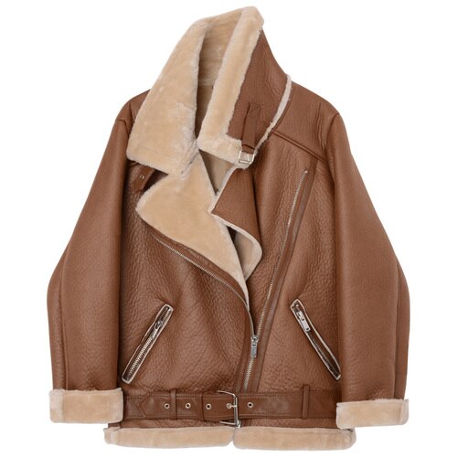 GirlKino 2022 Winter Coats Women Thick Faux Leather Fur Sheepskin Coat Female Fur Leather Jacket Aviator Jacket Casaco Feminino