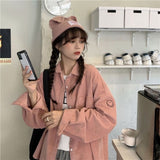 GirlKino Embroidered Smiling Face Shirt Coat Female Student 2022 Korean Fashion Loose Casual Long Sleeved Corduroy Coat Shirt