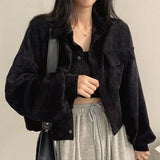 GirlKino Fashion Corduroy Jacket Women's Autumn New Korean Simple Single Breasted Long Sleeve Lapel Solid Jacket High Quality