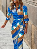 GirlKino  Elegant Ladies Design Tie-Up Commute Sundress Women Boho Folds Beach Dress Fashion Street New Printed Long Sleeve Cover-Ups Robe