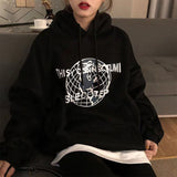 GirlKino Women Harajuku Hoodie Autumn And Winter Plus Velvet Sweatshirt Hip-Hop Planet Printing Fashion Hooded Loose Top Women Sweatshirt