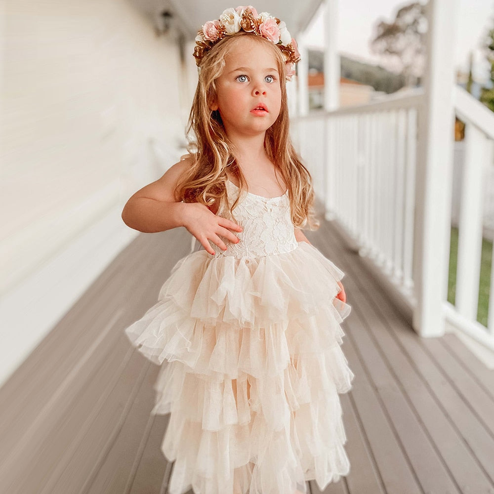 GirlKino Baby Christmas Dress For Girls Ceremony Pageant Gown New Year Kids Princess Tulle Clothes Flower Lace Birthday Children Dresses