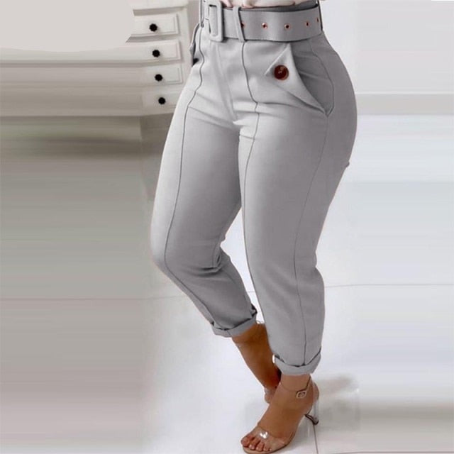 Solid High Waist Pencil Women's Pants 2022 Spring New Harajuku Pant For Women Fashion Feamle Trousers With Belt Pocket Design 927